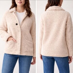 Uniqlo Sherpa Fleece Jacket Size Small Beige Cream Fair Condition